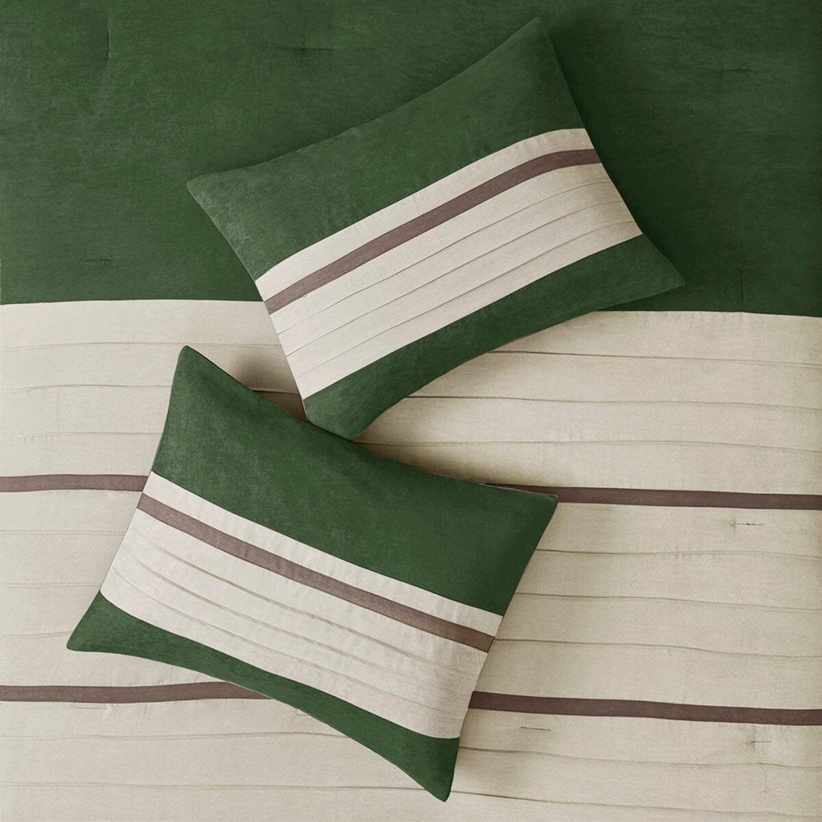Left. TinyHomie - 7 PC Pieced Faux Suede Comforter Set Green King - Green.