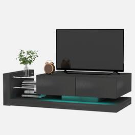 Ecooso - TV Console with Storage Cabinets, Full RGB Color 31 Modes Changing Lights Remote RGB LED TV Stand,for 75 inches TV - Black