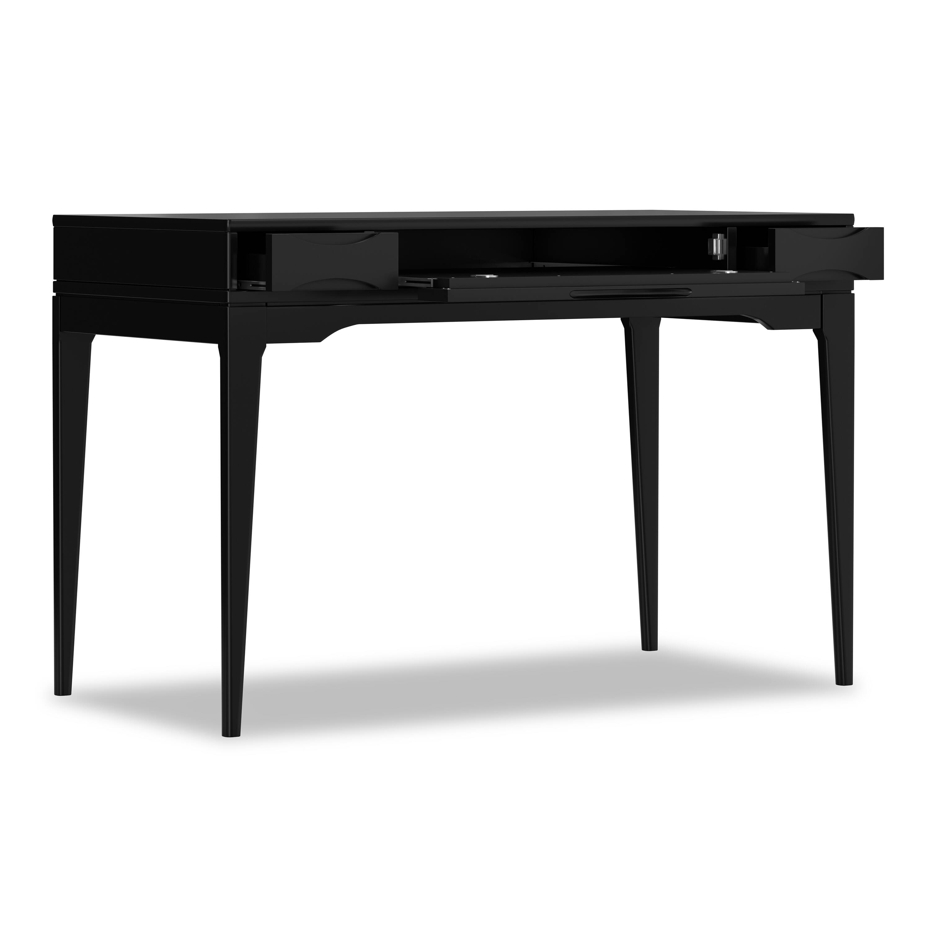 Back. Simpli Home - Harper 48 inch Wide Solid Hardwood Mid-Century Modern Small Desk in Black - Black.