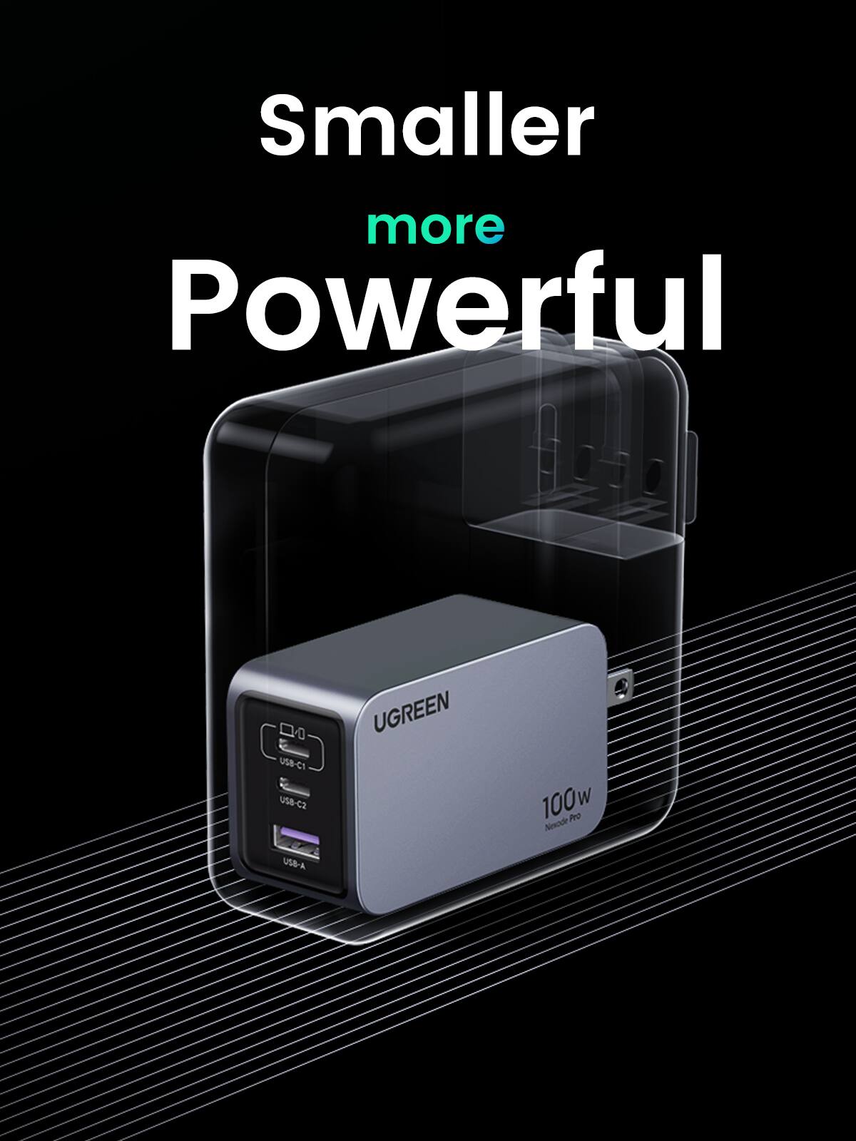 Smaller more Powerful  
USB-C1 USB-C2 UGREEN 100w Pro Nexode USB-A