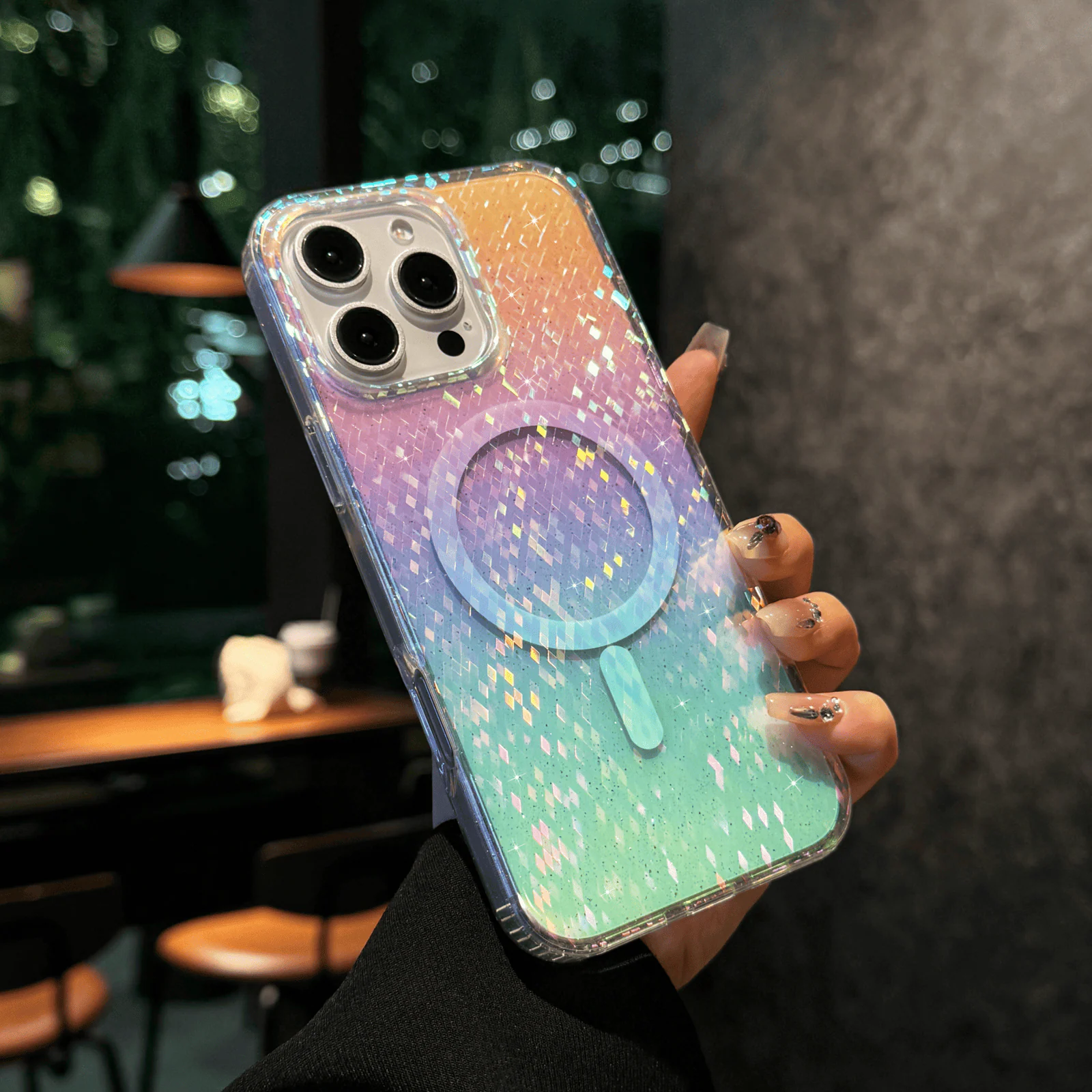 Front. UUCOVER - For Apple iPhone 15 Pro Glitter Magnetic Case, Compatible with Magsafe, Colorful Gradient Bling Transparent Phone Cover - D.