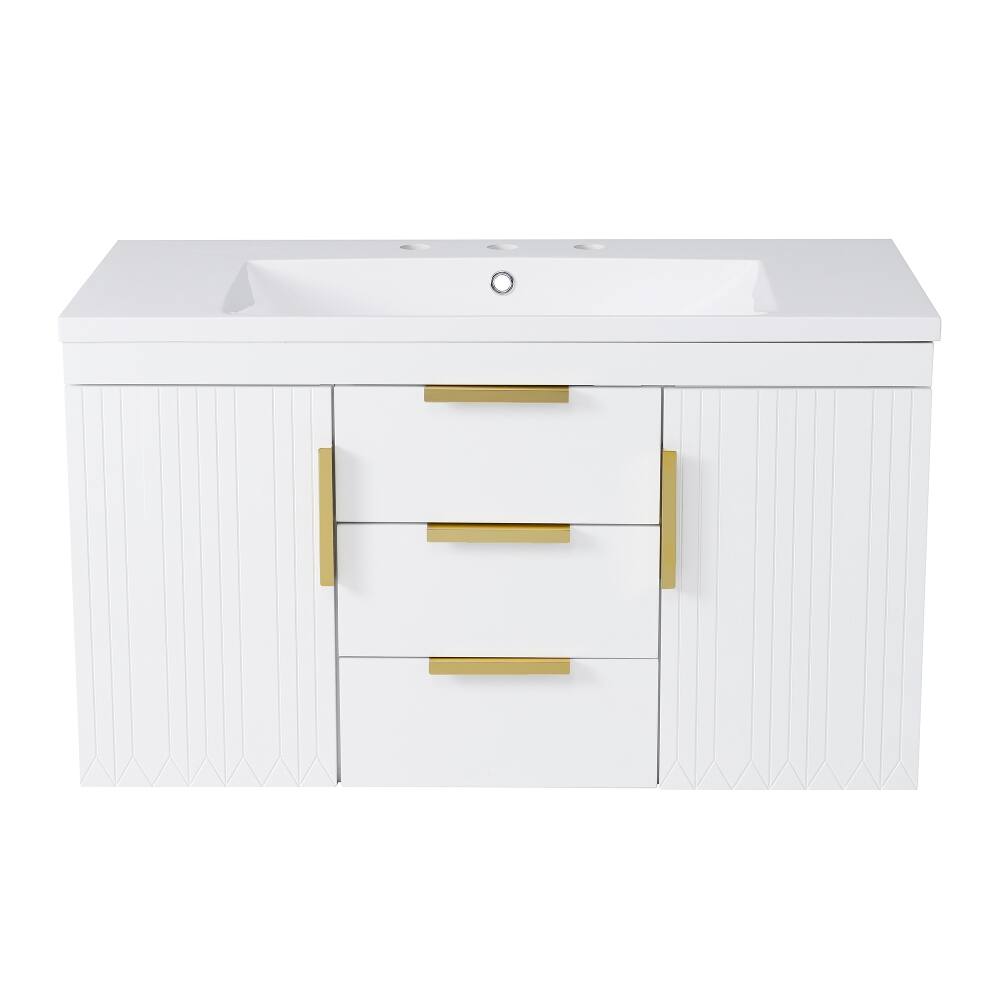 Alt View 6. Loheer - Loheer 36 inch Wall Mounted Bathroom Vanity White Floating Bathroom Vanity with Resin Sink and 2 Drawers - White.
