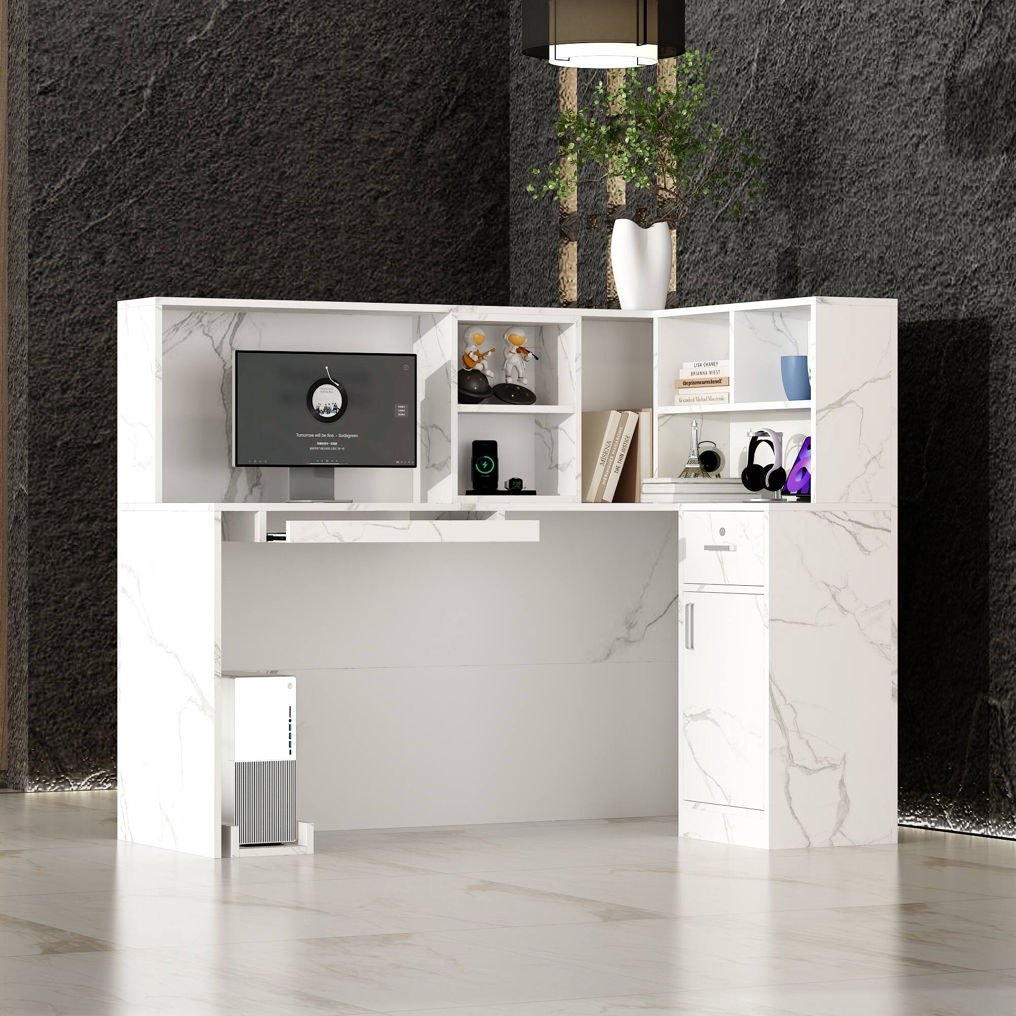 Alt View 7. Famapy - Famapy Office Reception Desk: Functional Storage, Sleek Design Working Desk for Workspaces - White.