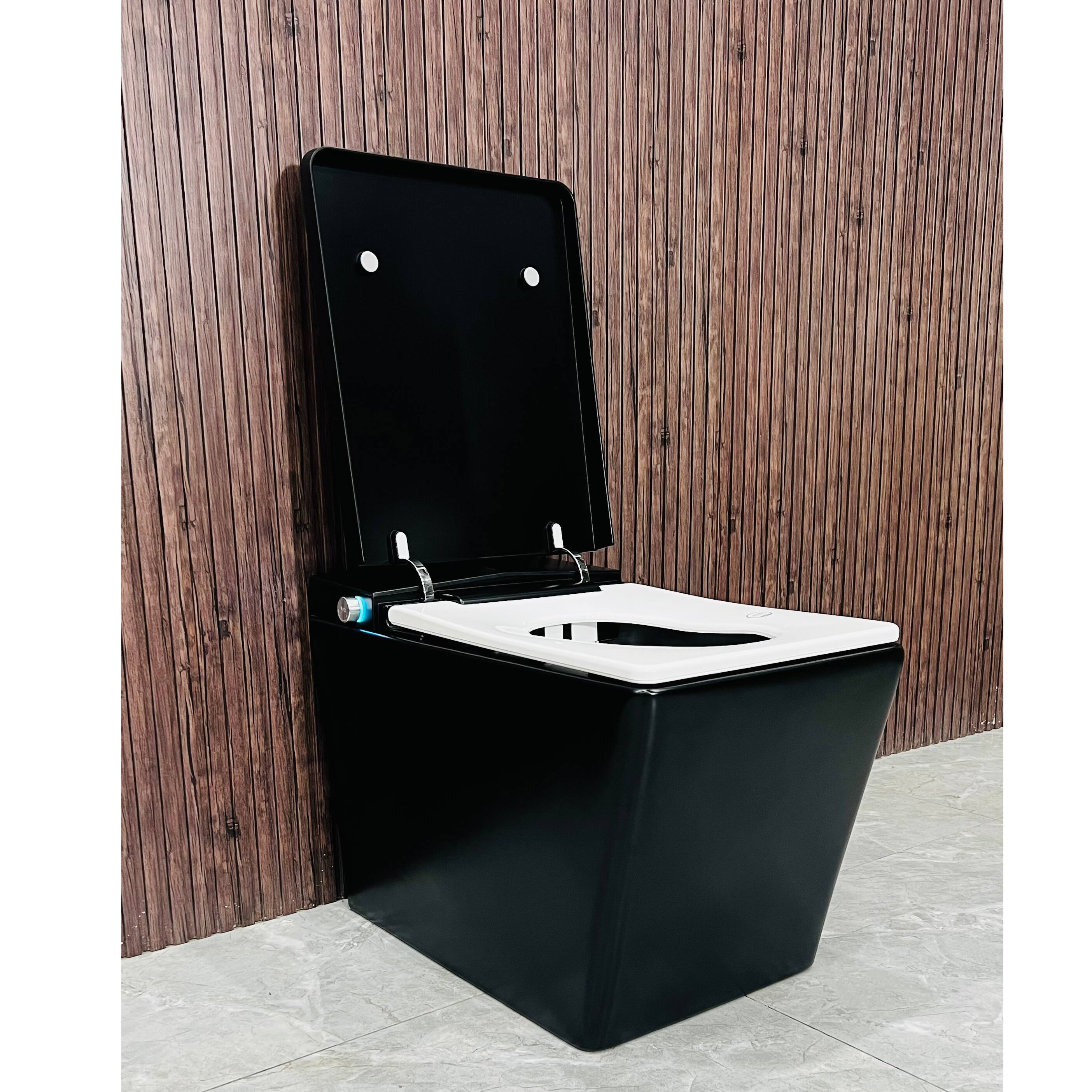 Left. Tiramisubest - Square Smart Toilet with Heated,Tankless Bidet Toilet with Foot Sensor,Auto Flush,LED Display,User Memory,Matte Black - Matte Black.