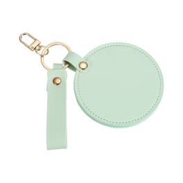 Unique Bargains - Keychain Mirror, Mini Compact Mirror with PU Leather Cover Round with Hook Rotating Folding Keyring - Cyan