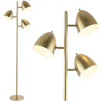 Front. Jonathan Y - Billy 66.5" 3-Light Modern Contemporary Iron LED Floor Lamp, Brass Gold - Brass Gold.