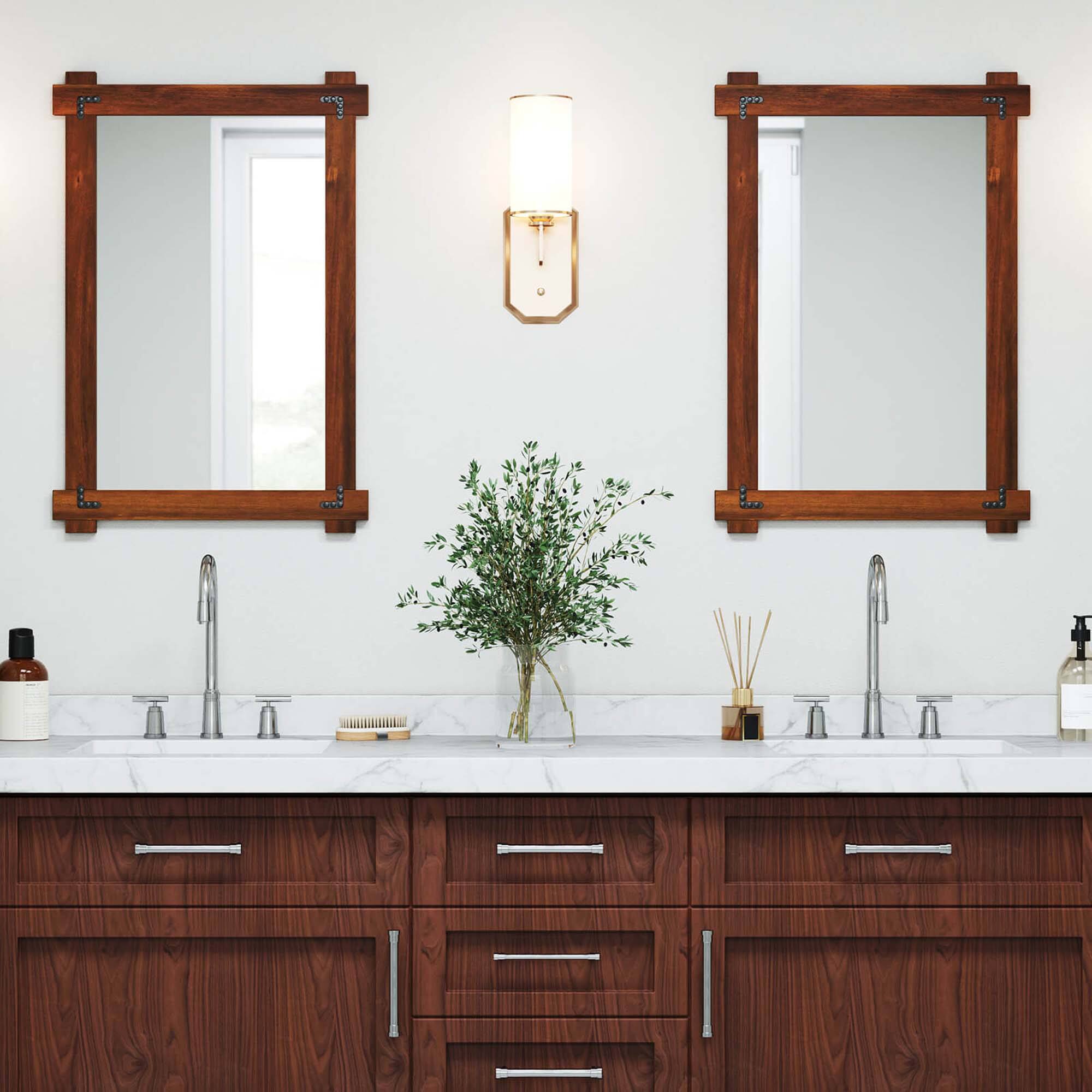 Alt View 4. Costway - Costway 35 x 24 Inch Shatterproof Wall Mirror with Acacia Wood Frame & Vintage Rivet Design - Rustic Brown.