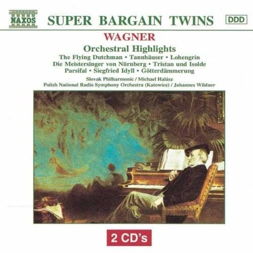 NAXOS  
SUPER BARGAIN TWINS  
DDD  

WAGNER  
Orchestral Highlights  
The Flying Dutchman • Tannhäuser • Lohengrin • Die Meistersinger von Nürnberg • Tristan und Isolde • Parsifal • Siegfried Idyll • Götterdämmerung  

Polish National Radio Symphony Orchestra (Katowice) / Johannes Wildner  

2 CD's