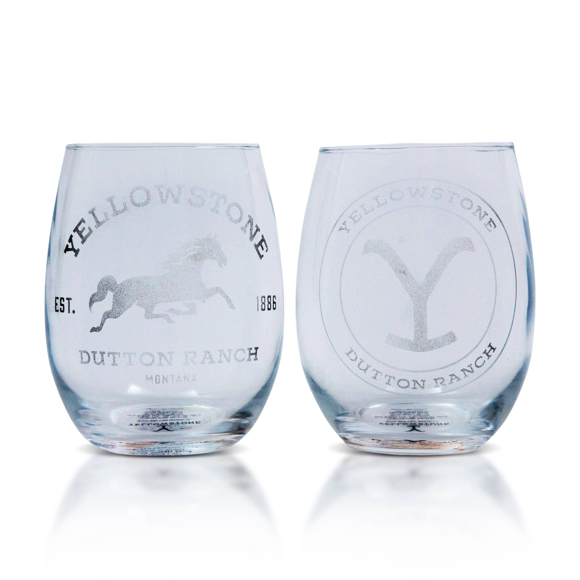 Silver Buffalo - Yellowstone Dutton Ranch 20-Ounce Stemless Wine Glasses | Set of 2 - Clear