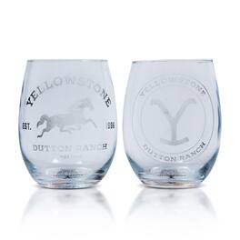 Silver Buffalo - Yellowstone Dutton Ranch 20-Ounce Stemless Wine Glasses | Set of 2 - Clear