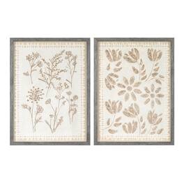BreeBe - Framed Floral Wall Art Under Glass (Set of 2) - Beige, Brown