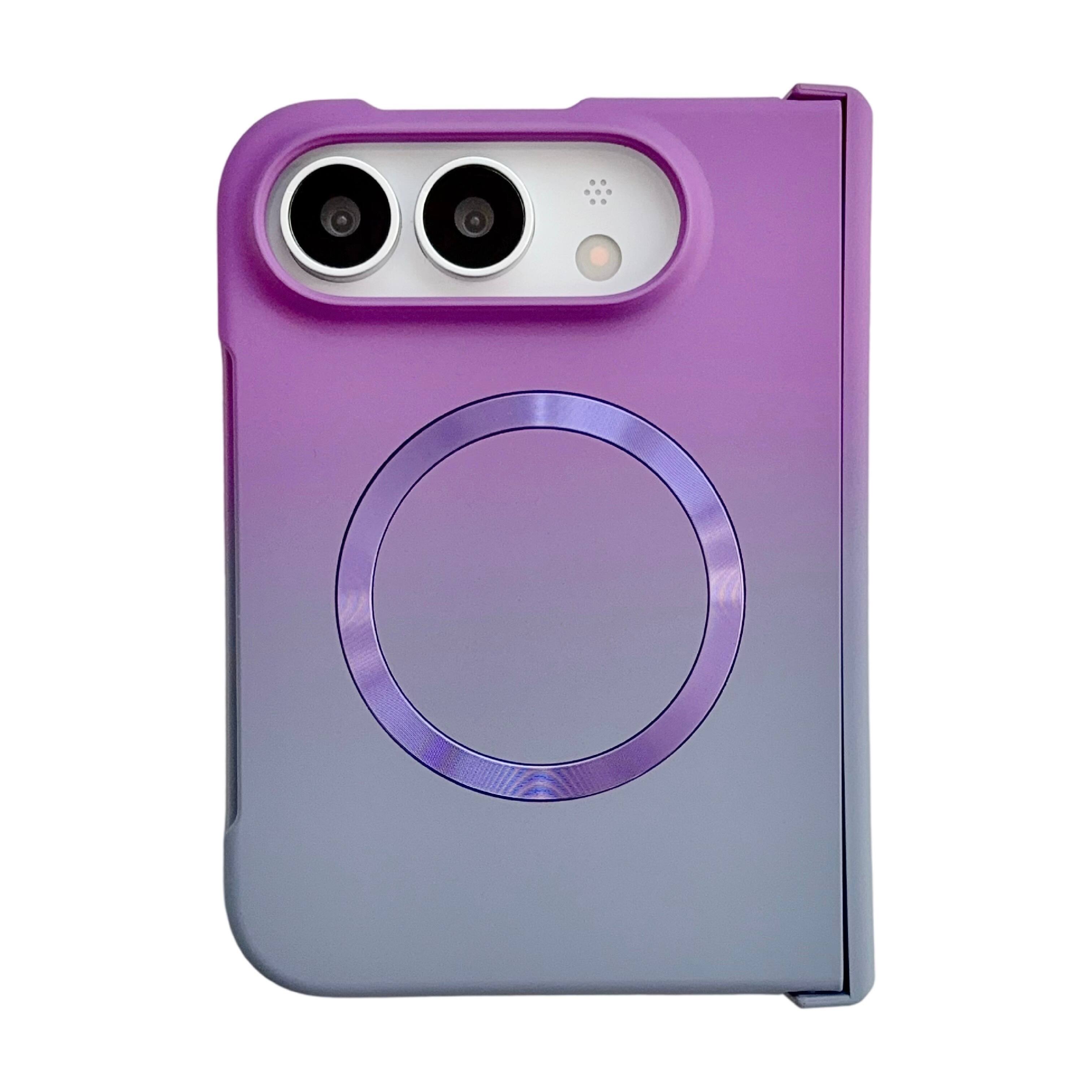 Alt View 4. UUCOVER - For Apple iPhone Duo Magnetic Protective Case with Hinge Cover, Compatible with MagSafe, CD Texture Gradient Color Shell - F(Puple+Gray).