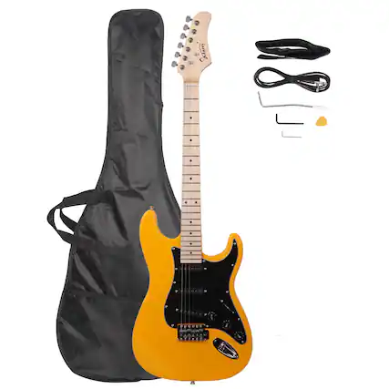 Front. Winado - ST 22 Frets Basswood Electric Guitar Kit for Beginner W/Bag Orange.