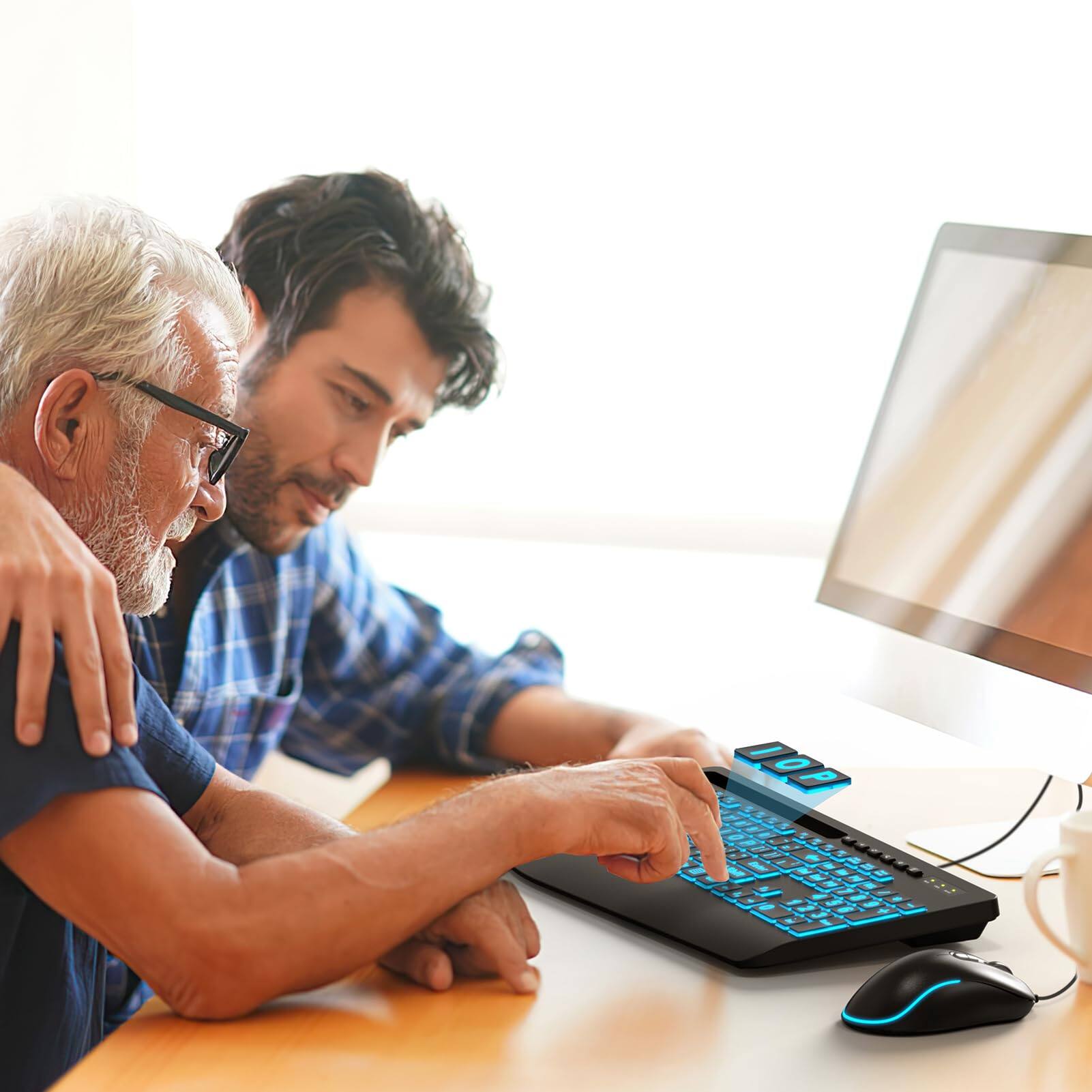 Alt View 6. PARKER SLATER - Large Print Backlit Wired Usb Computer Keyboards With 7-colors Backlight Wrist Rest Phone Holder Oversized Letter Keys - Black.