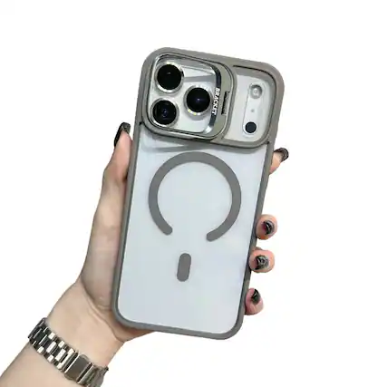 Front. Gravity Ridge - Magnetic Phone Case for iPhone 13 Pro, Compatible with MagSafe Translucent Shockproof Phone Cover - Grey.