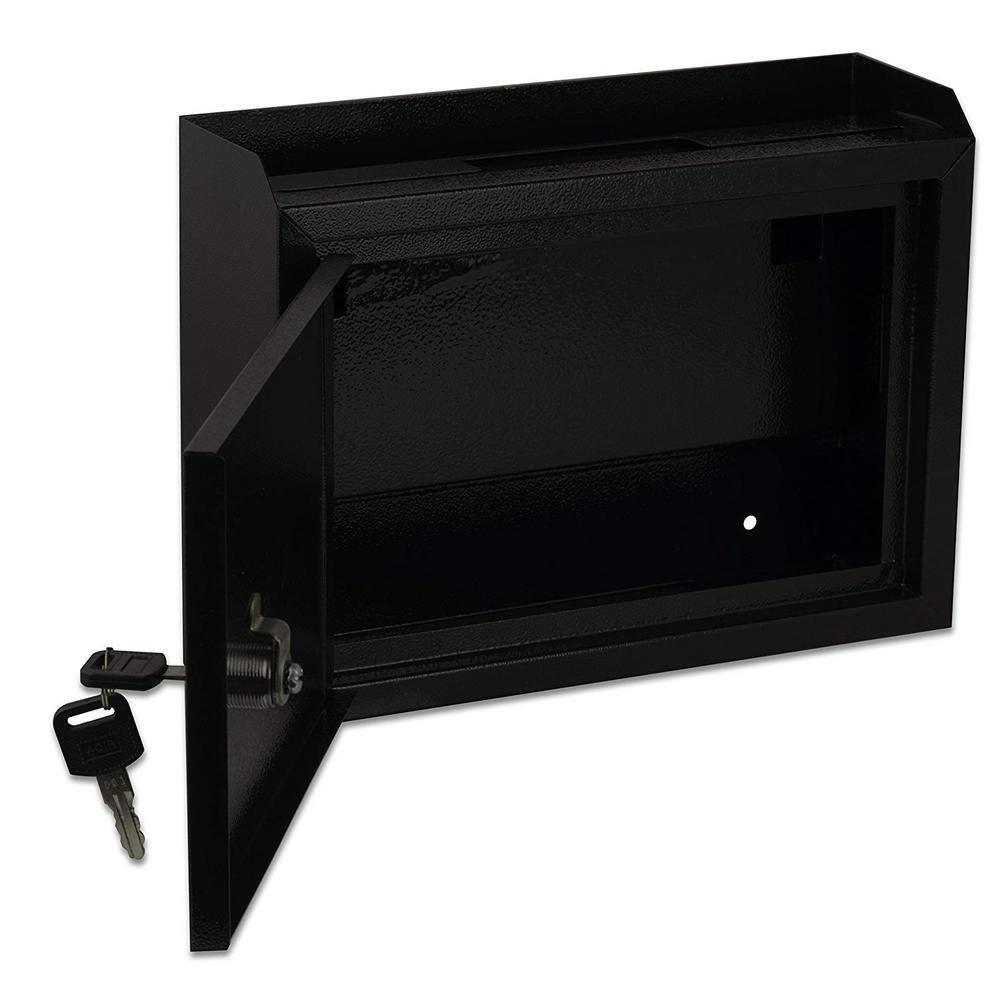 Angle. AdirOffice - Safe Steel Wall-Mount Drop Box with Key Lock - Black.