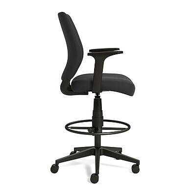 Alt View 2. Staples - Staples Essentials Fabric Drafting Chair with Backrest and Footrest, Black (UN59388) - Black.