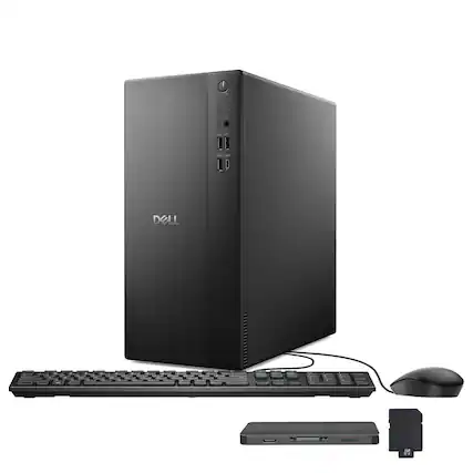 Front. Dell - Dell Tower Desktop,Intel Ultra 5 225,16GB RAM,512GB SSD+160GB Dock Set,UHD Graphics,Keyboard & Mouse,Win 11 Pro,Black - Black.