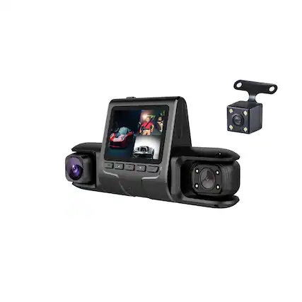 Front. Cluzine - 3-Channel 1080P Dash Cam, 170° Wide Angle, Front/Inside/Rear Recording for Cars.