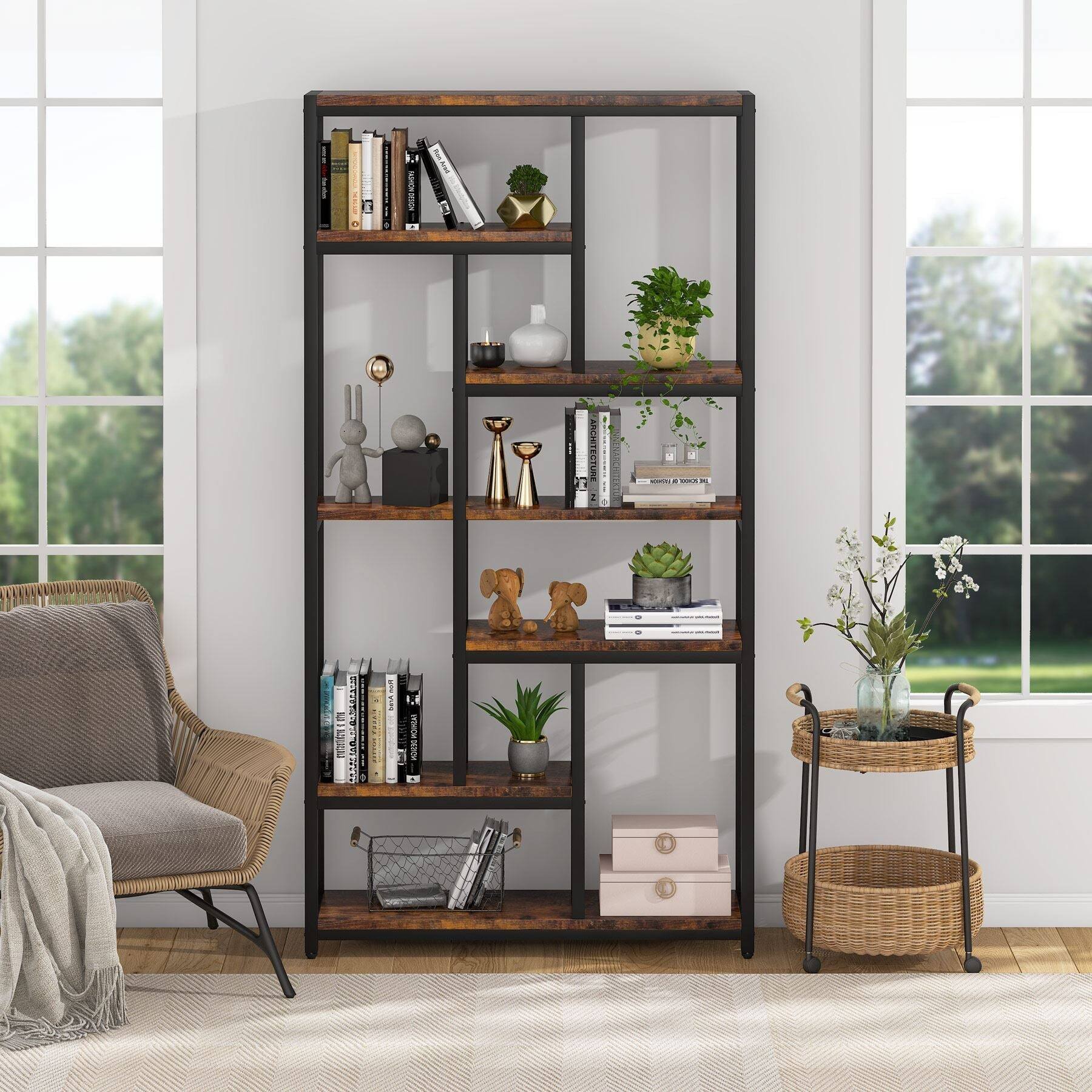 Tribesigns Bookshelf with Engineered Wood Construction and Metal Frame ...