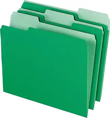 Front. Pendaflex - Recycled File Folder, 1/3-Cut Tab, Assorted, Letter Size, 100/Box - Bright Green.