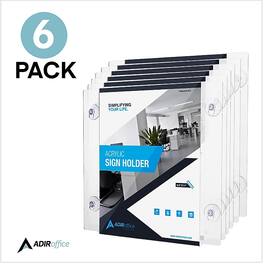 AdirOffice - Sign Holder, 8.5"''x 11'' Clear Suction Acrylic Window Sign Holder - 6-Pack