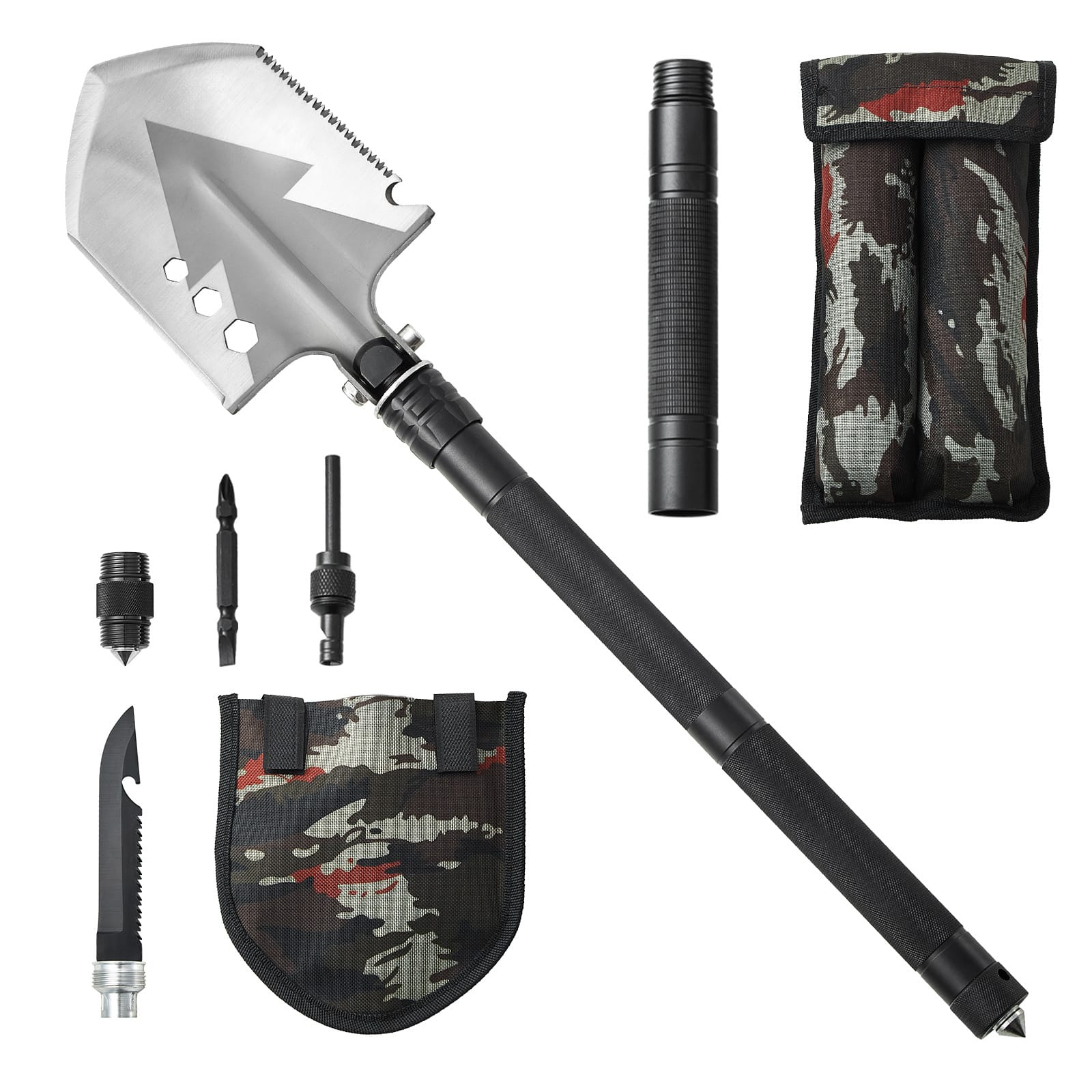 LOVMOR - 8 In 1 Folding Survival Shovel Portable Camping Multitool