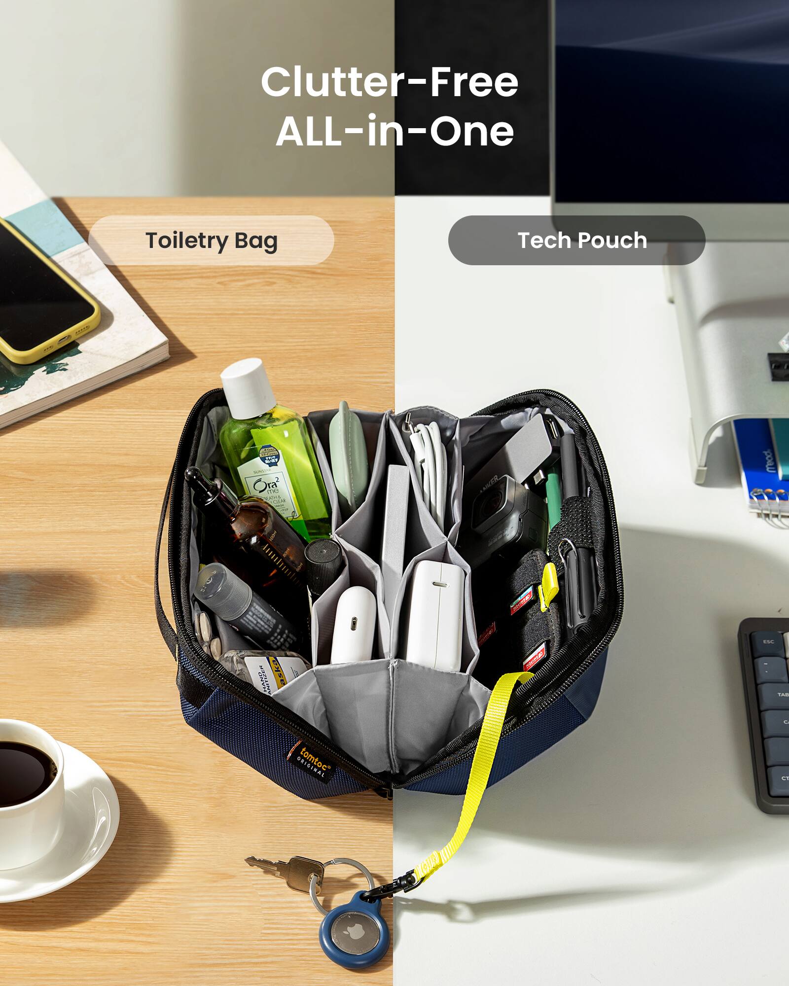Clutter-Free ALL-in-One Toiletry Bag Tech Pouch