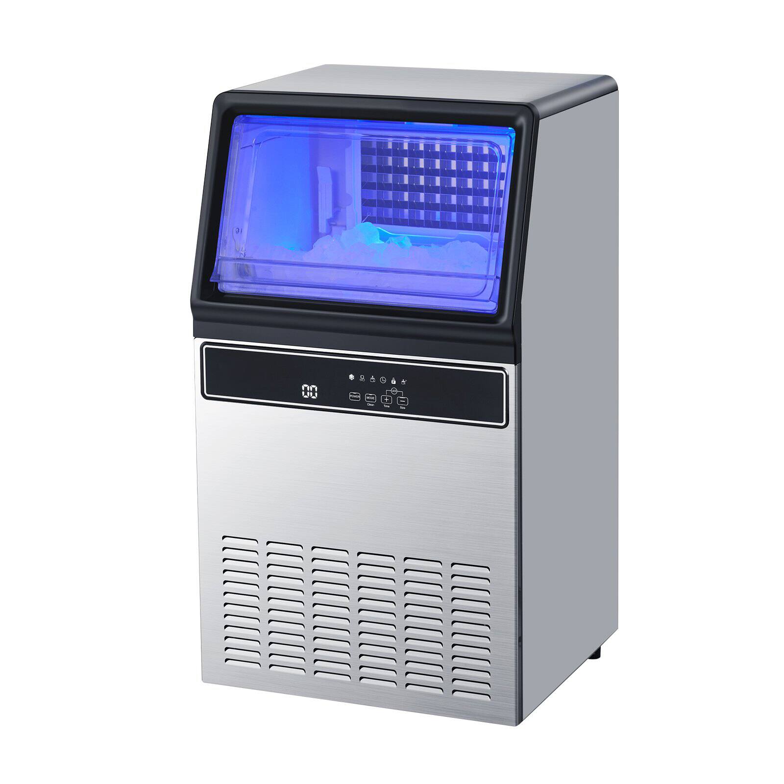 Alt View 9. Glintex - Commercial Ice Maker, 130 lb/Day, 33 lb Bin, 45 Cubes/Cycle, Self-Cleaning, LED Display, Under-Counter - Silver.