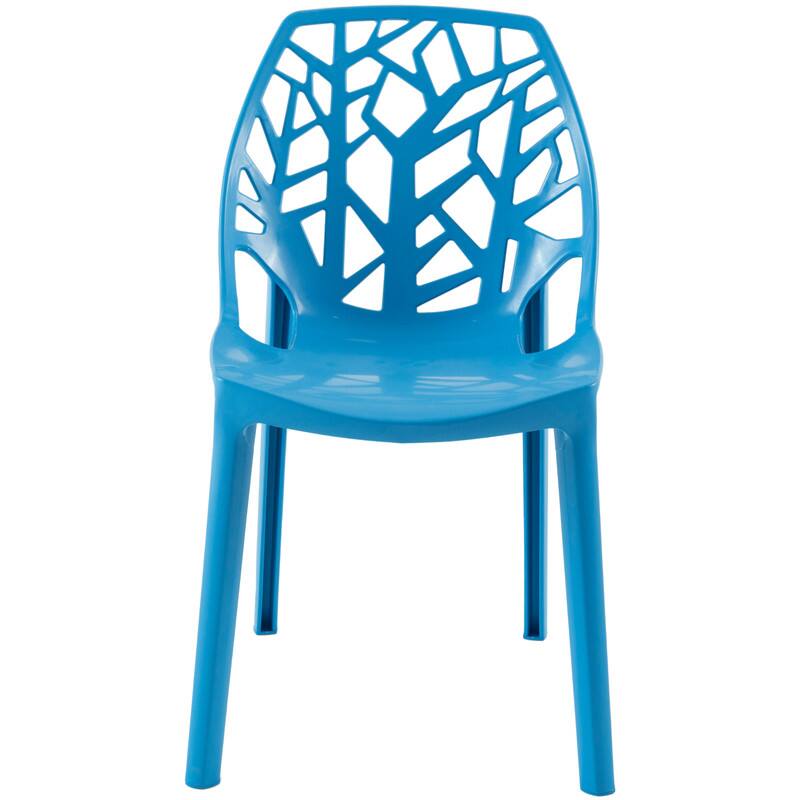 Left. LeisureMod - Cornelia Modern Stackable Accent Dining Chair with Cut Out Backrest Design for Dining Rooms or Patios - Solid Blue.