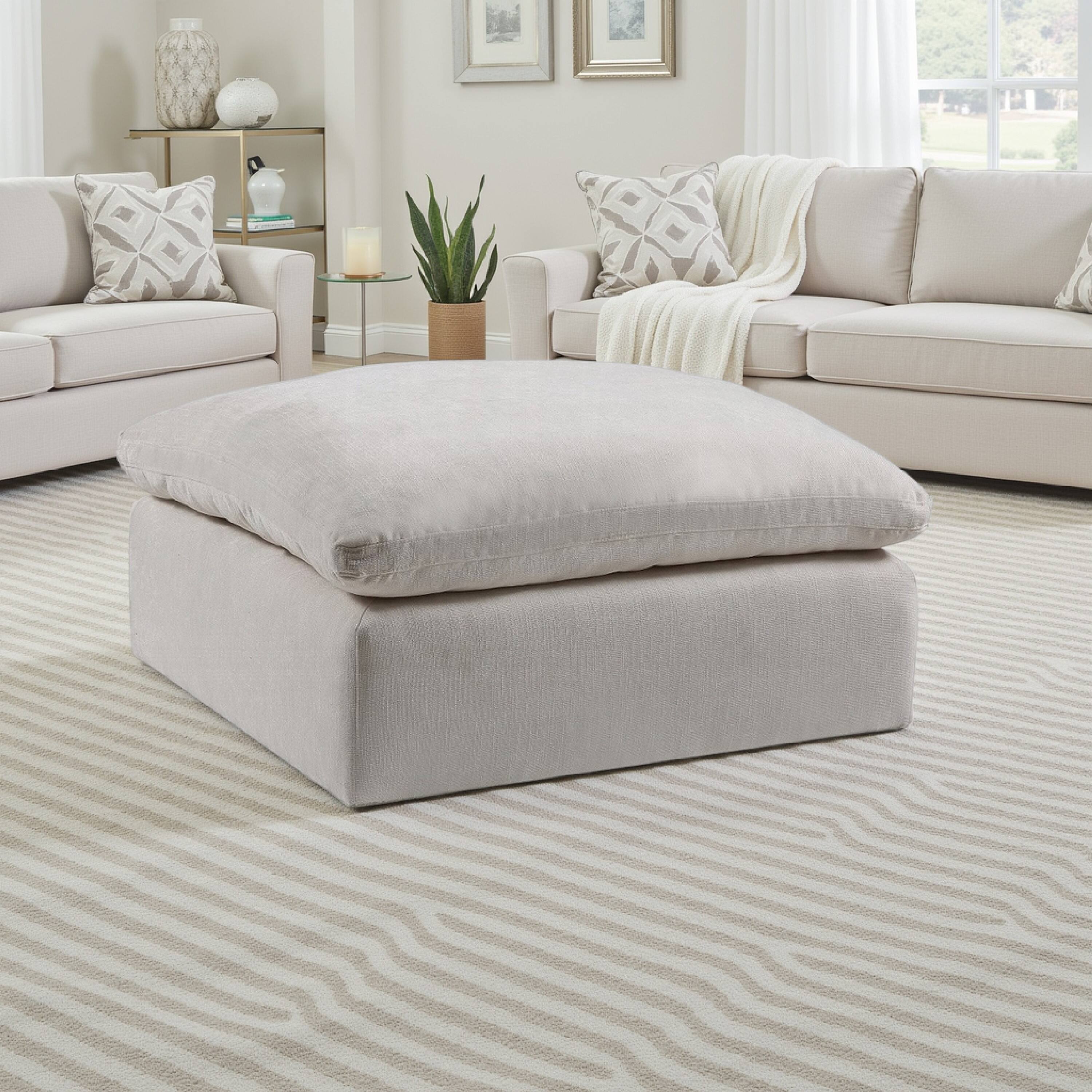 Alt View 5. Manhattan Lane - Shar Modular Ottoman, Pillow Top Cushion, Plush Ivory Linen Fabric - Ivory.
