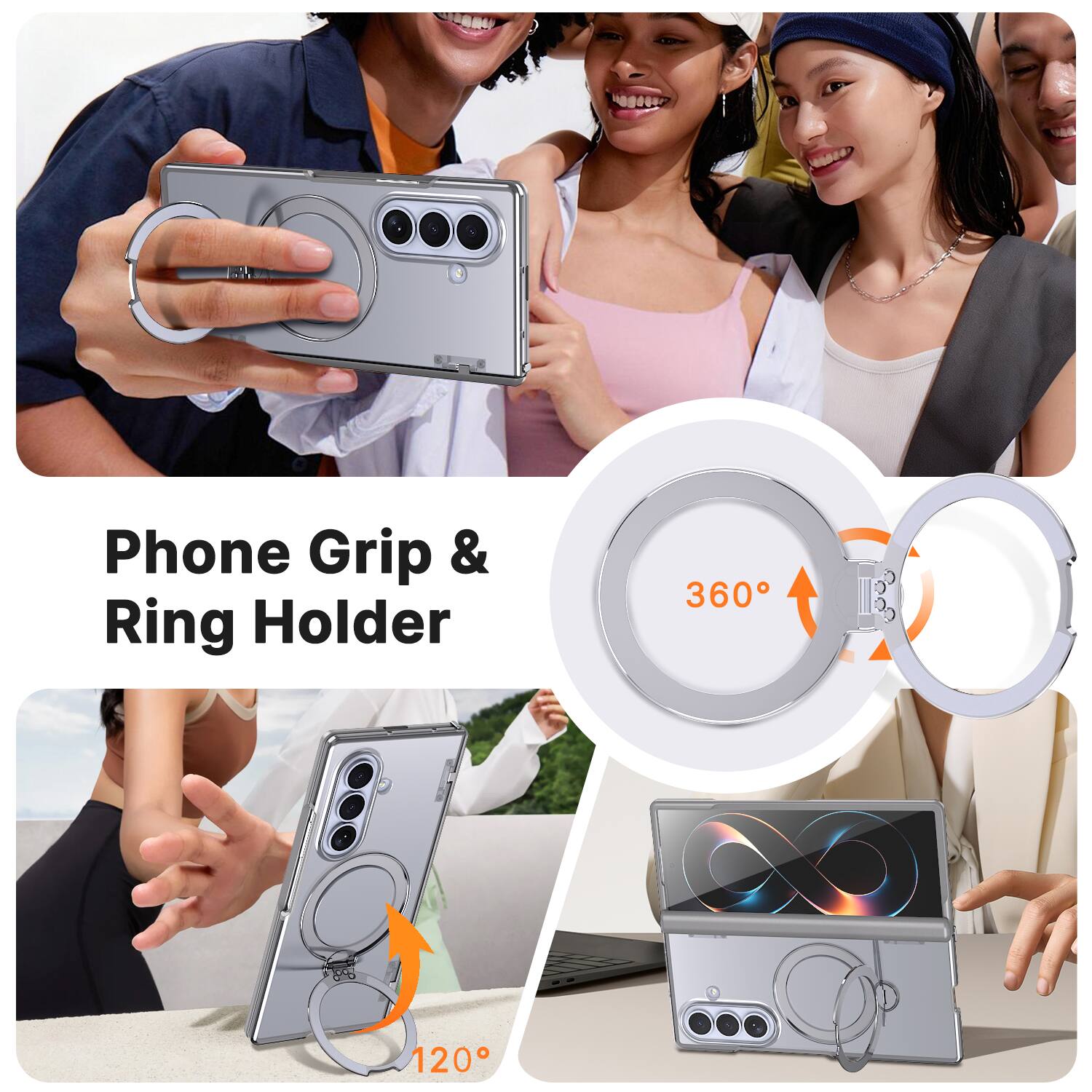 Phone Grip & Ring Holder  
360°  
120°