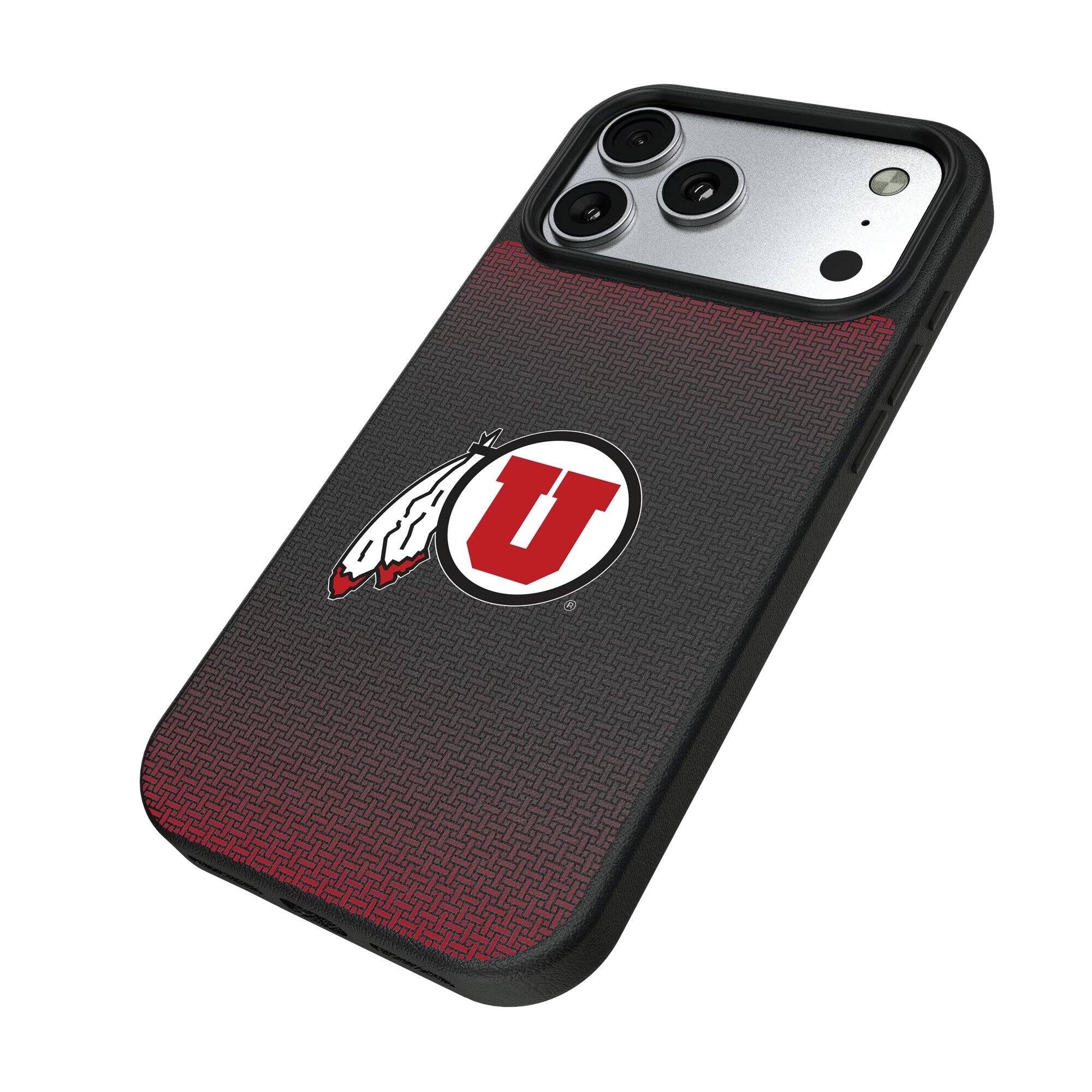 Alt View 1. Keyscaper - Utah Utes Linen Logo iPhone Magnetic Bump Case - 15 Plus - Black.