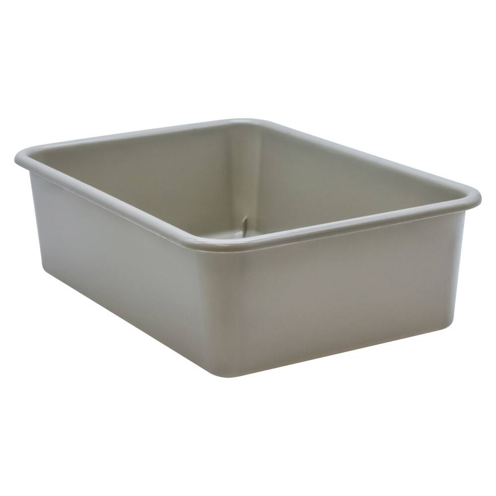 Front. Teacher Created Resources - Teacher Created Resources Gray Large Plastic Storage Bin.
