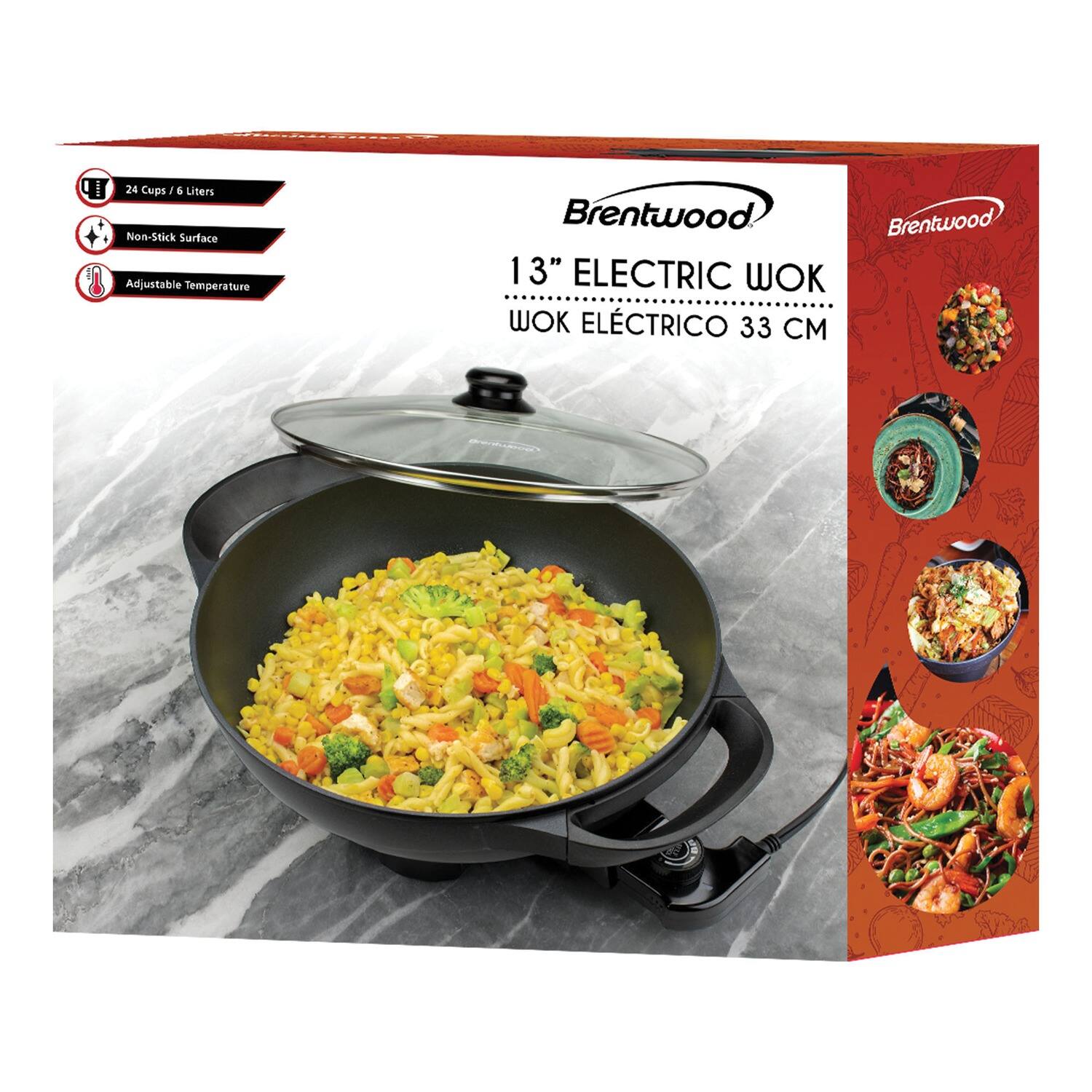 Brentwood 13" ELECTRIC WOK  
WOK ELÉCTRICO 33 CM  
24 Cups / 6 Liters  
Non-Stick Surface  
Adjustable Temperature