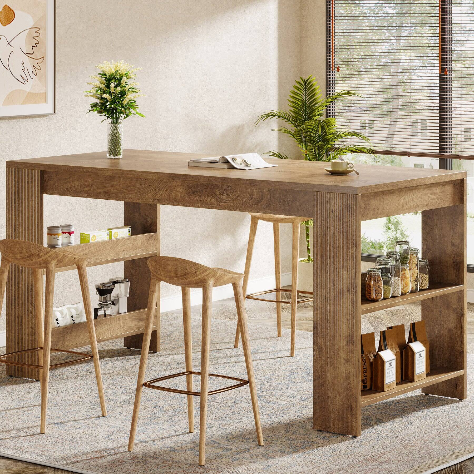 Back. Tribesigns - Kitchen Island with Engineered Wood Construction, Storage Shelves and Wood Grain Finish for Kitchen - Brown.