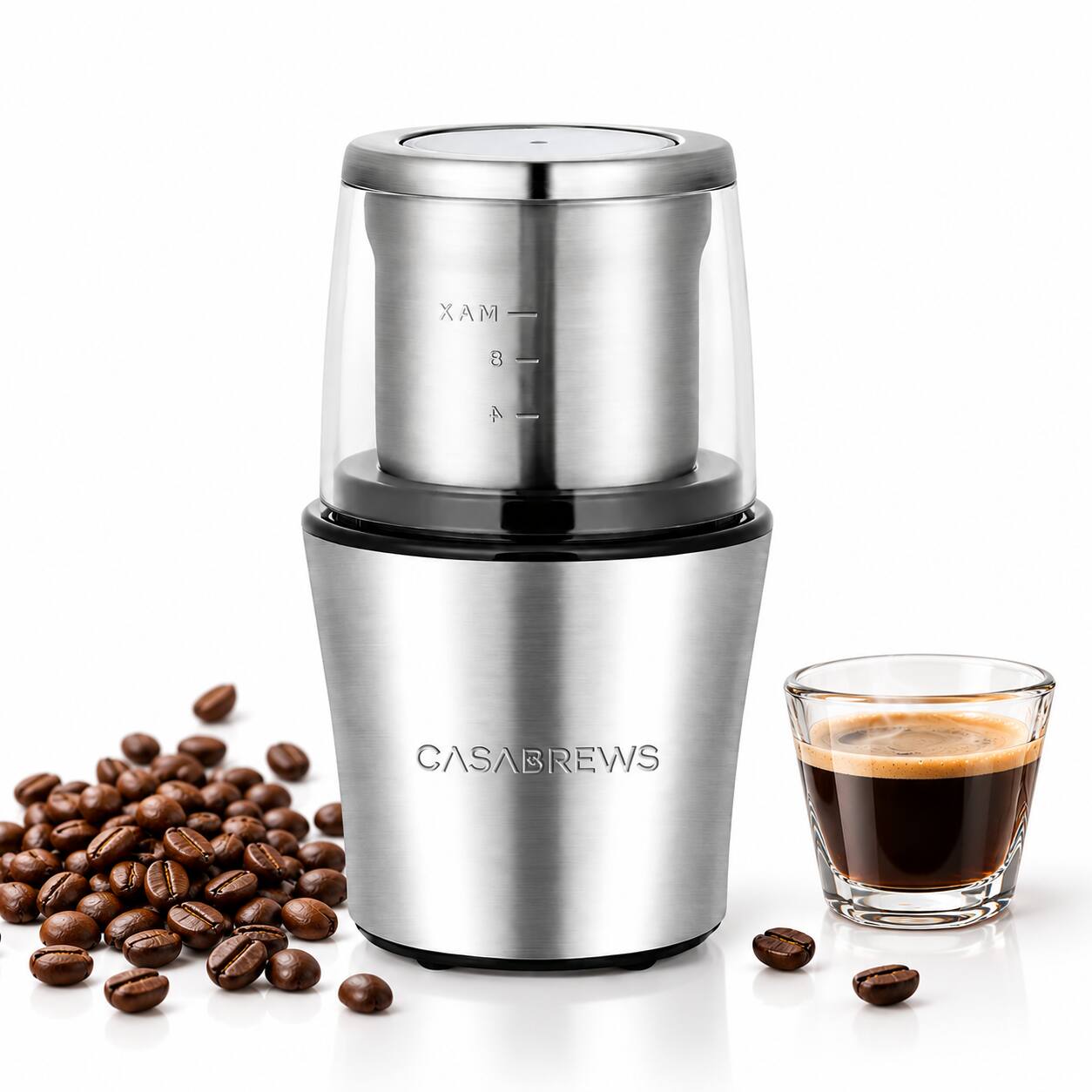 Front. Casabrews - Coffee & Spice Grinder, 200W Electric Grinder for Coffee Beans, Stainless Steel Grinding Components, Silver - Silver.