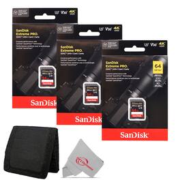 SanDisk Professional - 3x Sandisk 64GB Extreme PRO SDXC UHS-I Memory Card with Card Wallet