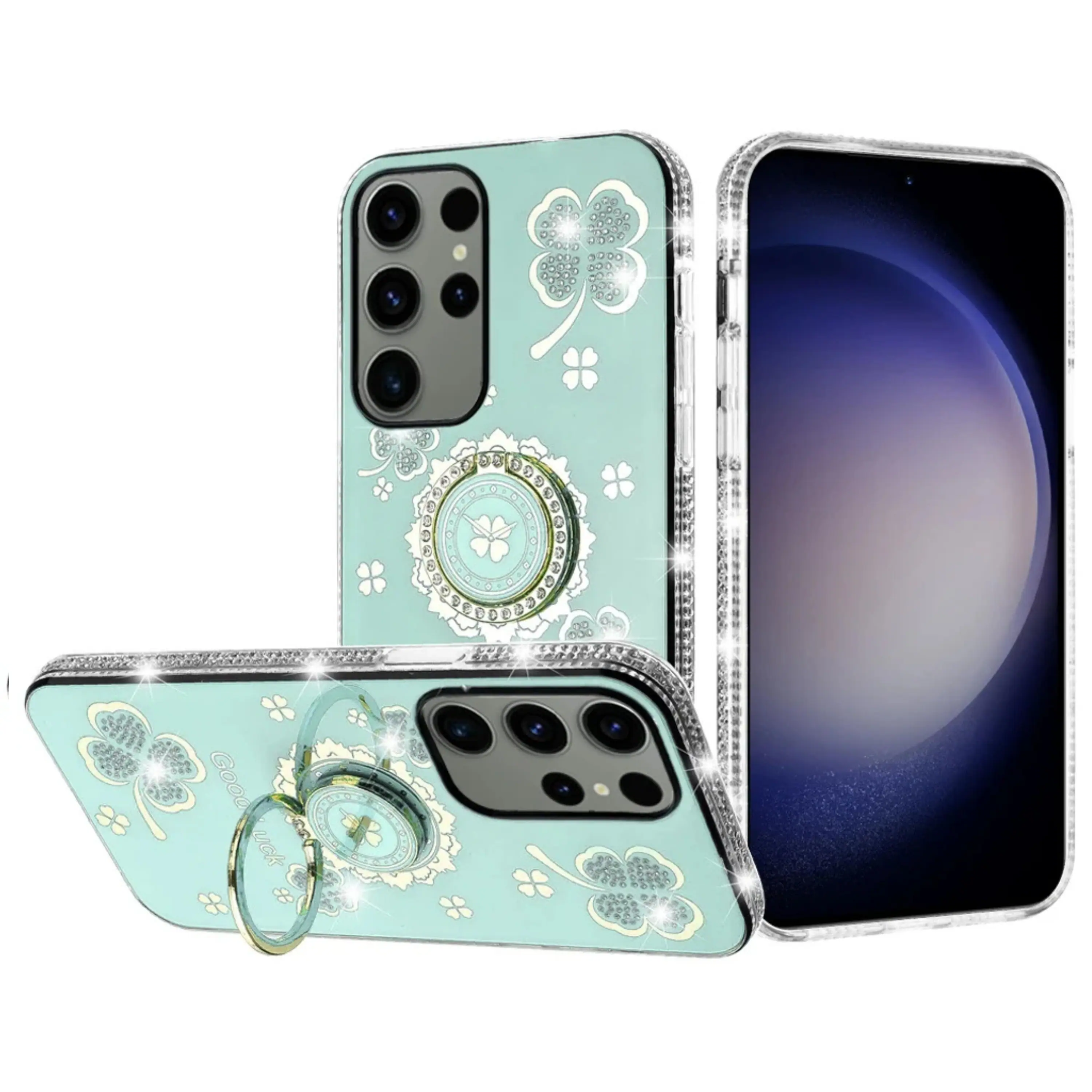 Kitcheniva Four Leaf Clover Crystal Bling Ring Stand Phone Case For ...