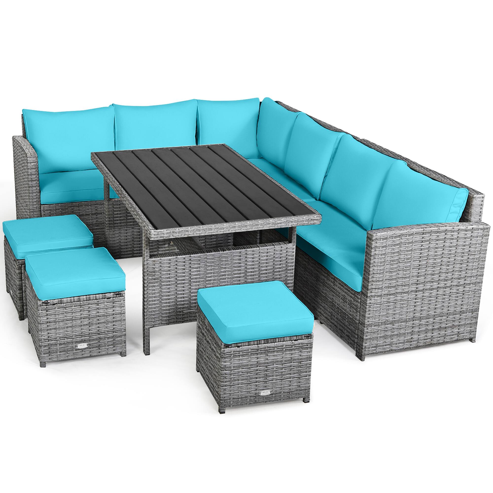 Alt View 1. Gymax - Gymax 7PCS Rattan Patio Sectional Sofa Set Conversation Set w/ Turquoise Cushions - Turquoise.