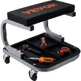VEVOR - Rolling Creeper Garage/Shop Seat, 250 LBS Capacity Padded Rolling Workshop Stool with Tool Tray Storage, Mechanic Stool - Black