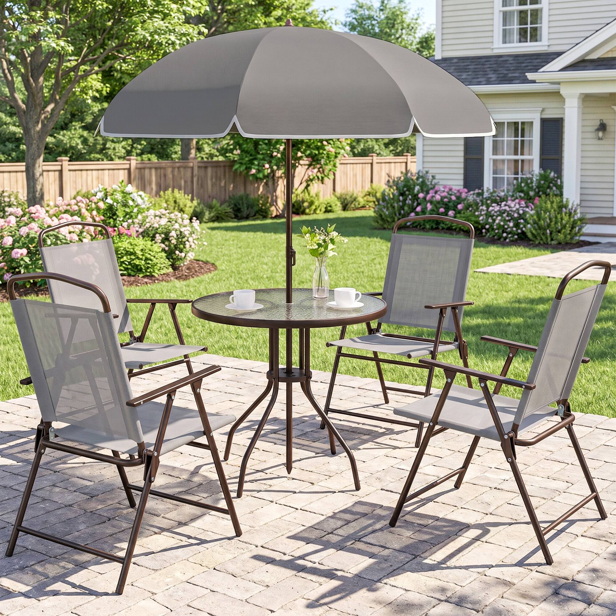 Alt View 1. Outsunny - Piece Patio Dining Set for 4 with Umbrella - Gray.