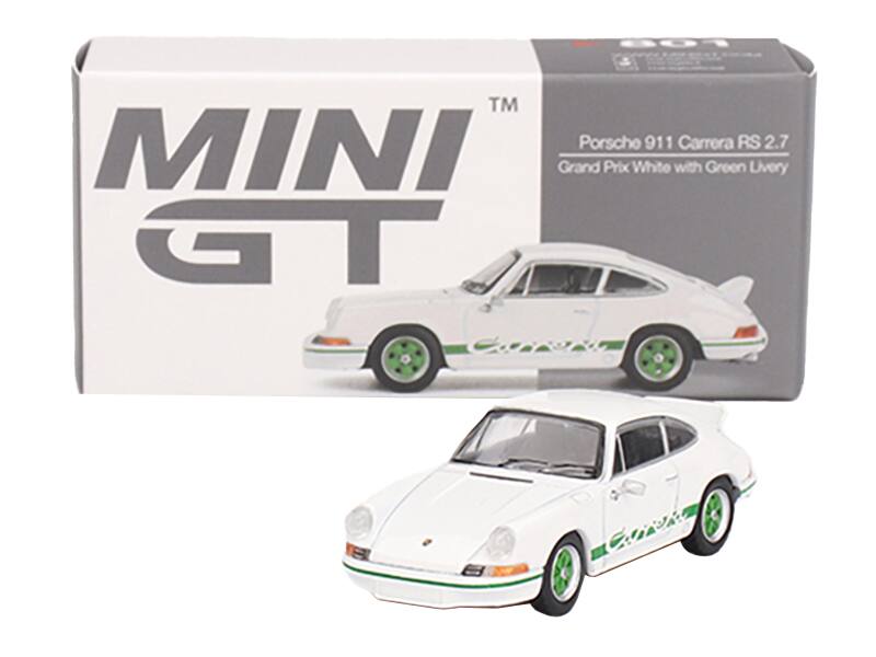 Mini GT Porsche 911 Carrera RS 2.7 Grand Prix White with Green