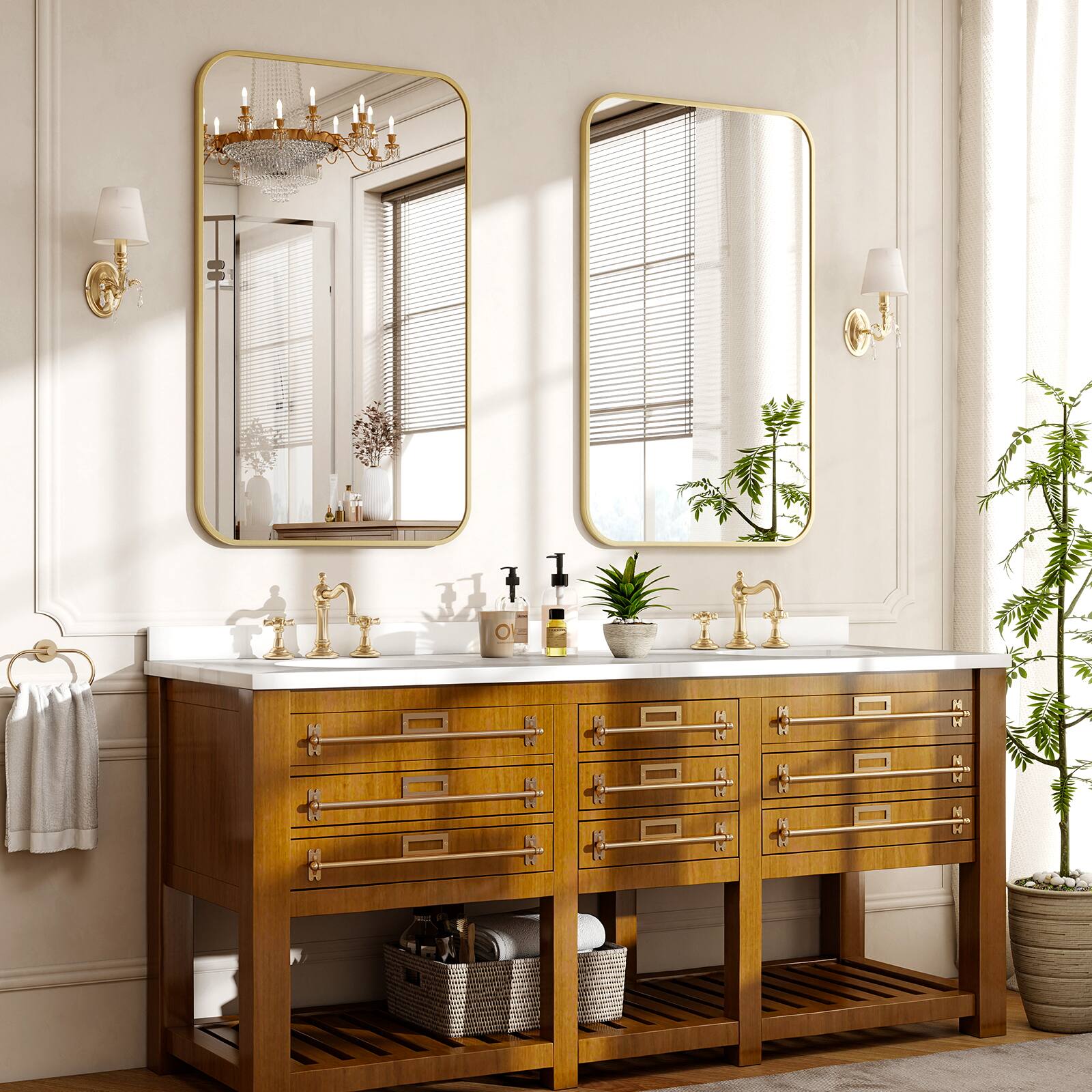 Alt View 3. Easly - Gold 24 in. W x 36 in. H Rectangle Aluminum Alloy Frame Vanity Wall Mirror - Gold.