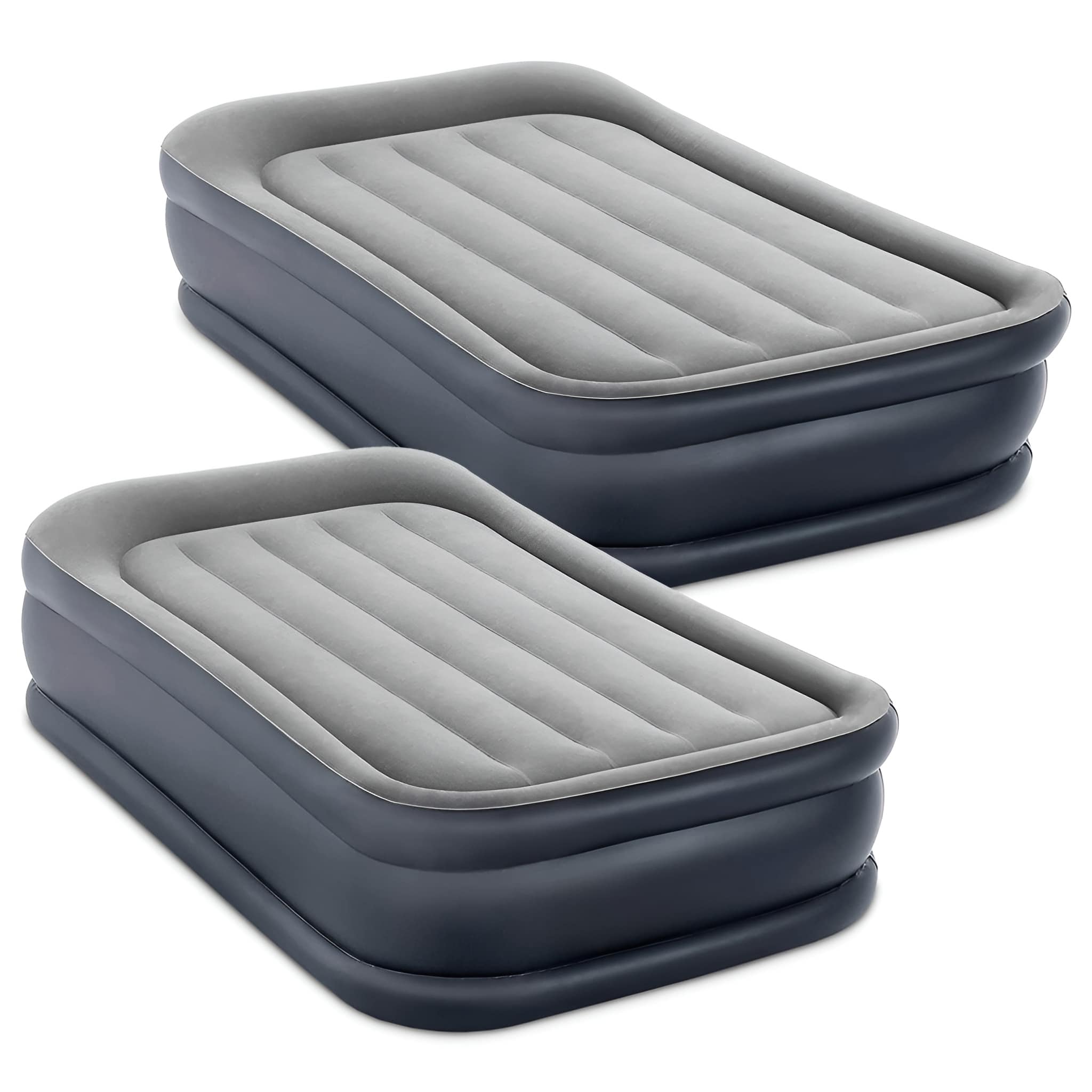 Intex - Dura Beam Deluxe Pillow Raised Air Mattress w/ Built In Pump, Twin, 2 Pack - Gray