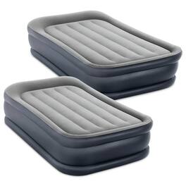 Intex - Dura Beam Deluxe Pillow Raised Air Mattress w/ Built In Pump, Twin, 2 Pack - Gray