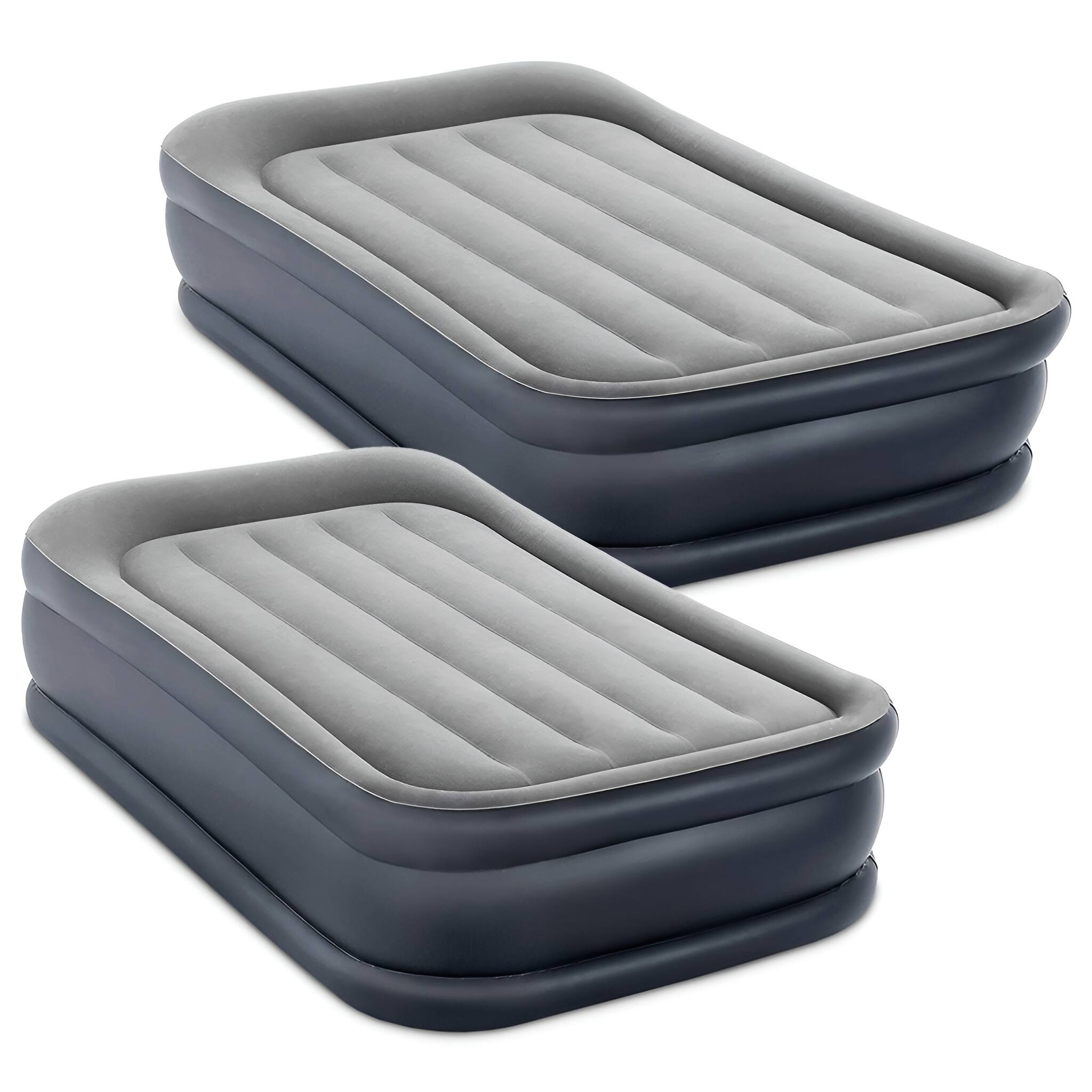 Front. Intex - Intex Dura Beam Deluxe Pillow Raised Air Mattress w/ Built In Pump, Twin, 2 Pack - Gray.