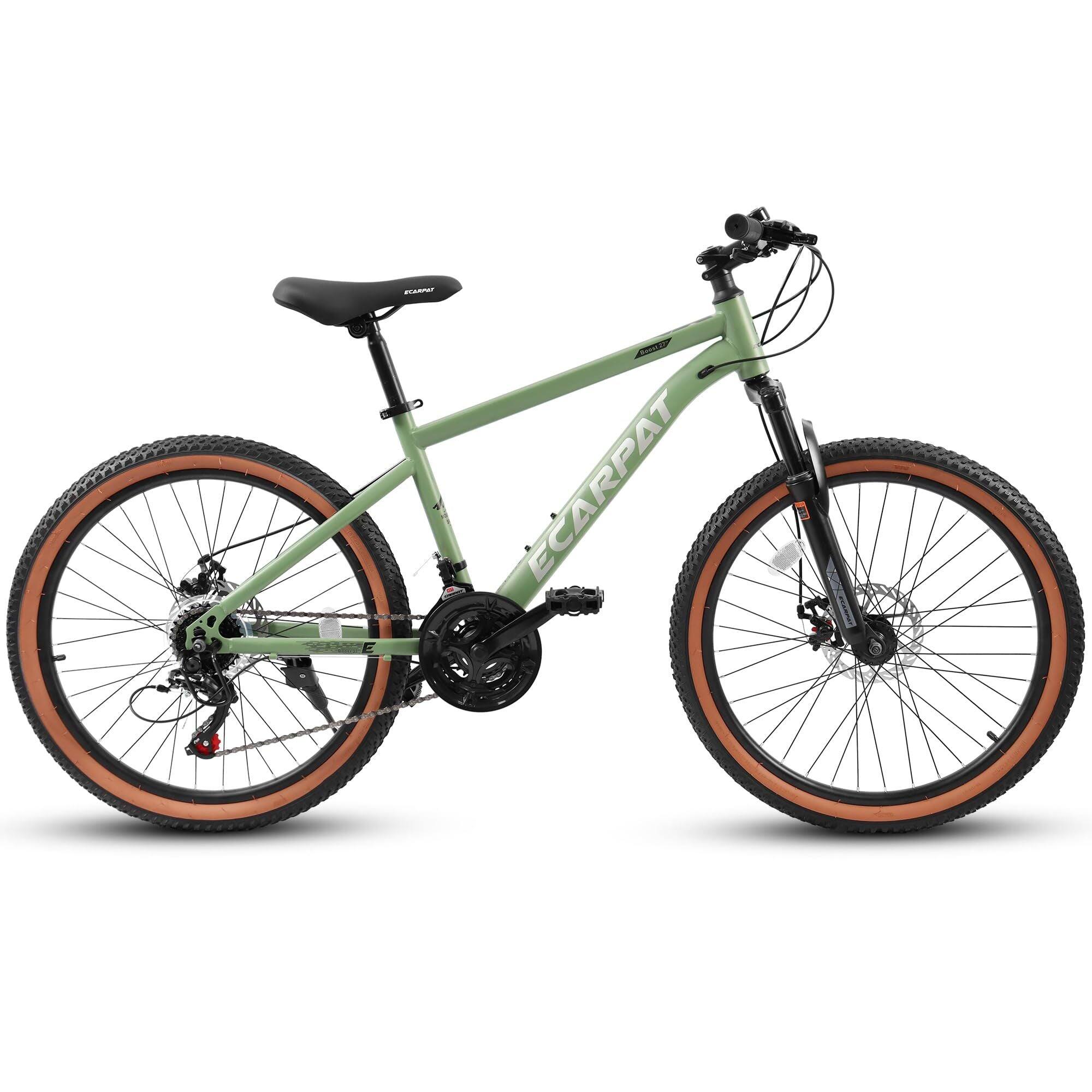 Angle. BreeBe - 27.5 Inch Mountain Bike for Adults, High Carbon Steel Frame, Disc Brakes, Brown Edge Tires, Commuting & Outdoor Use - Green.