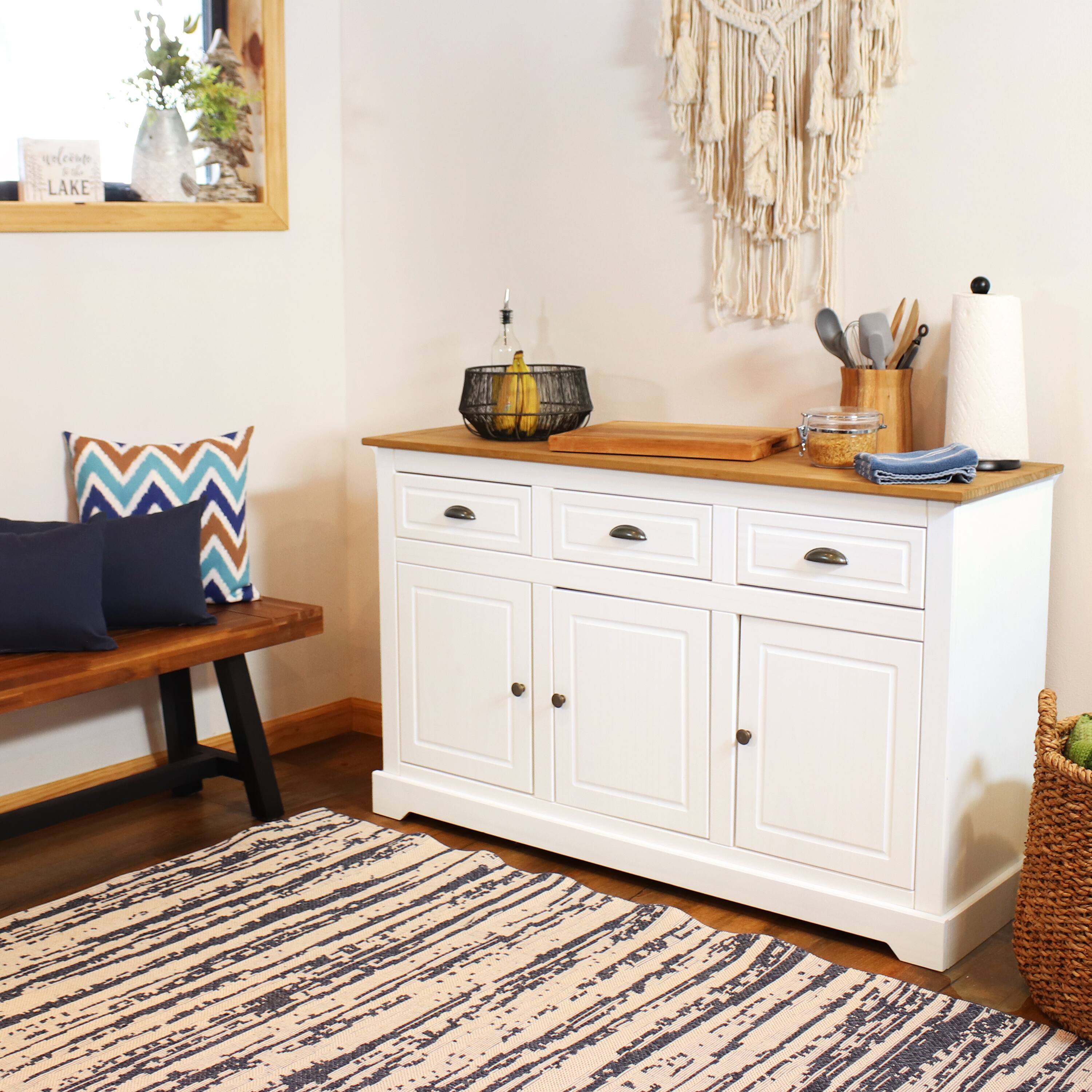 Alt View 3. Sunnydaze - Solid Pine Sideboard with 3 Drawers and 3 Doors - 32 in - White.
