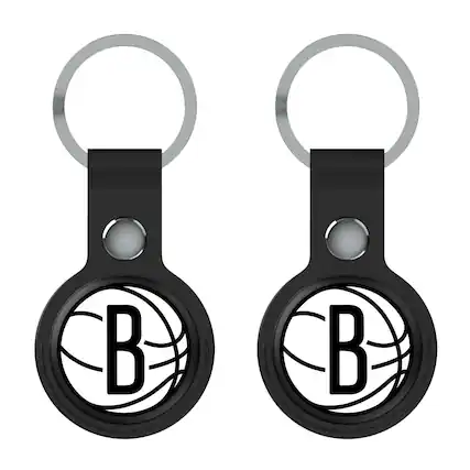 Front. Keyscaper - Black Brooklyn Nets Two-Pack AirTag Holders - Black.